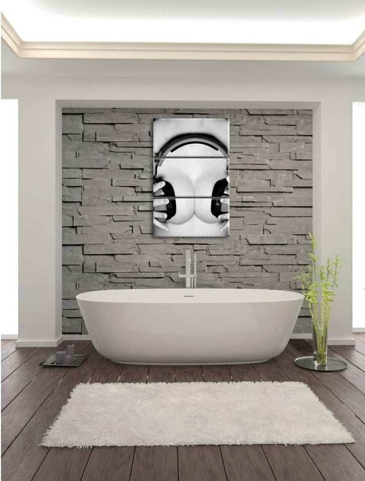 Pixxprint Dark Sexy Girl Kopfhörer 3-Teiler Leinwandbild 120x80 Bild auf Leinwand