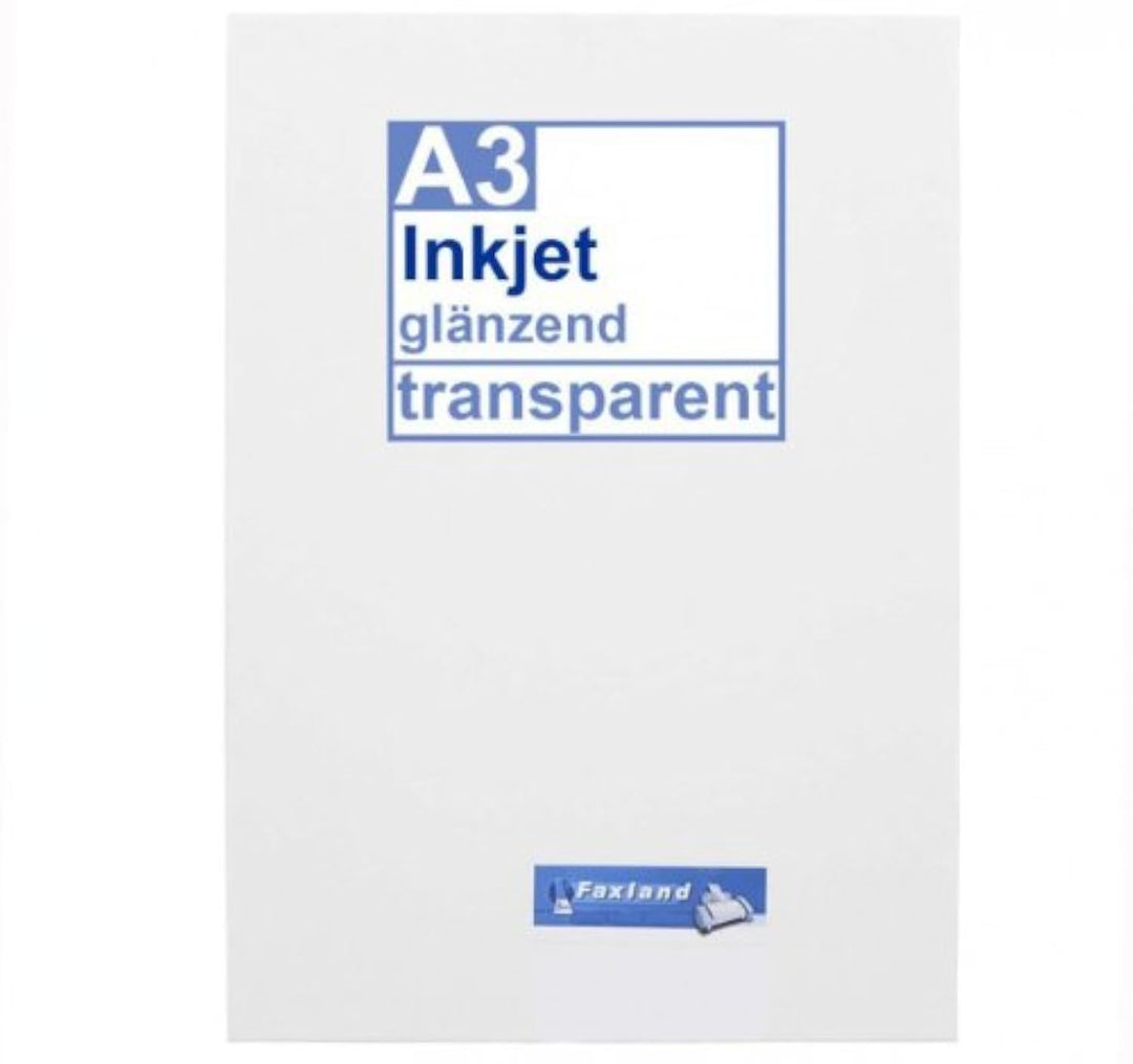 Inkjet Klebefolie 10 x DIN A3 transparent glänzend, klar - Glasklar - Druckerfolie zum bedrucken mit
