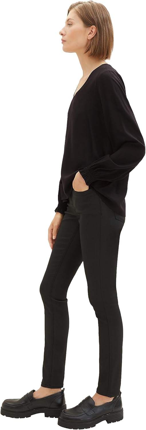 TOM TAILOR Damen Alexa Skinny Jeans in Leder-Optik 25W / 32L 14482 - Deep Black, 25W / 32L 14482 - D