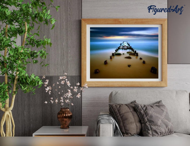 Figured'Art Malen Nach Zahlen Erwachsene Mit Rahmen Brücke im Wasser - Paint by Numbers Basteln DIY