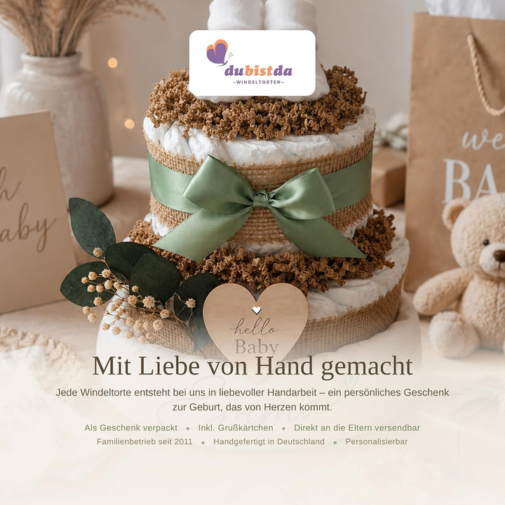 dubistda© Windeltorte CAKEBOX für Mädchen rosa | Geschenk für Mädchen zur Geburt Babyparty Babyshowe
