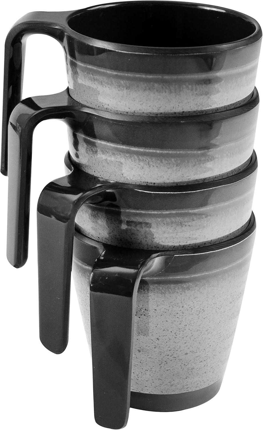 Melamin Camping 4 Tassen 300 ml ideal für Camping - Schwarz-Grau - Stapelbar - Trinkbecher Kaffeetas