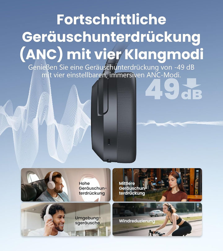 Edifier W820NB Plus Gen 2 Faltbarer Bluetooth V6.1 Over-Ear-Kopfhörer mit -49 dB Geräuschunterdrücku
