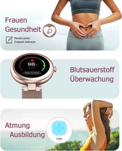 SHANG WING Lynn Smartwatch Damen,1.1 Zoll Klein Touchscreen Fitnessuhr Damen,Klein Stilvoll Fitnessu