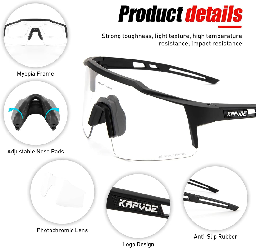 KAPVOE Photochromatische Selbsttönend Fahrradbrille TR90 Rahmen für Herren Damen Jungen Mädchen Klar