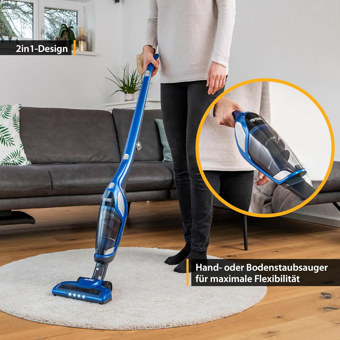 TZS First Austria 2in1 Stiel- und Handstaubsauger | bis zu 60 min Akkulaufzeit | Bodenbürste mit LED