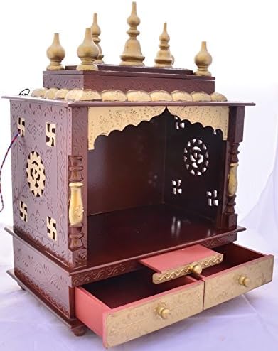 Jodhpur Handicrafts Hölzerner Heimtempel/Hölzerner Pooja Mandap/Pooja Tempel/Pooja Mandir mit Birne
