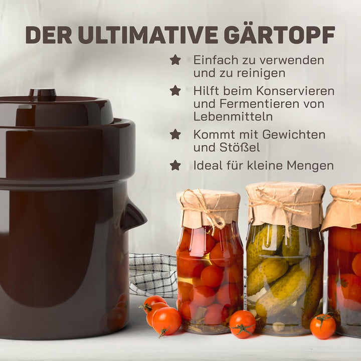 Kenley Gärtopf Jar 2 Liter – Topf aus Steingut mit für gegärt oder Gurken Kimchi, Sauerkraut, Gurken