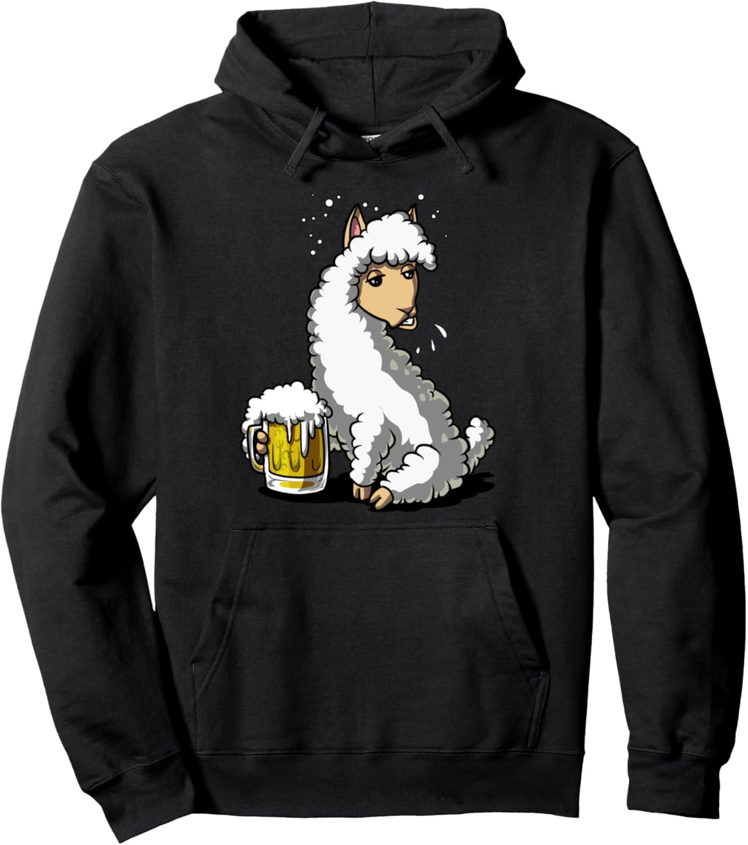 Lama Alpaka Bier Trinken Party Feier Männer Pullover Hoodie