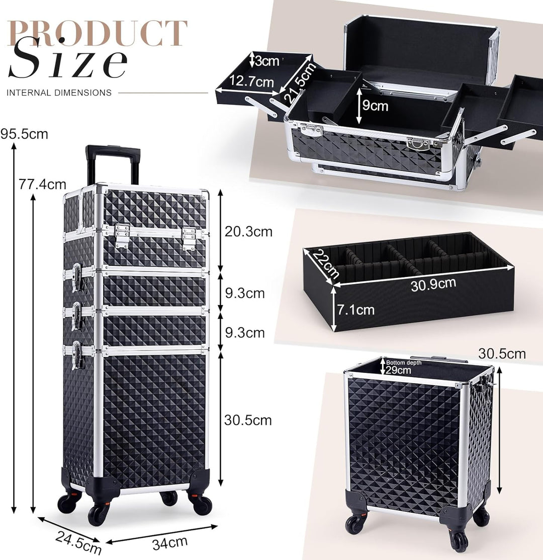 Kosmetikkoffer Trolley 4-in-1 Kosmetikkoffer Gross Kosmetik Trolley Make up Koffer Schminkkoffer mit