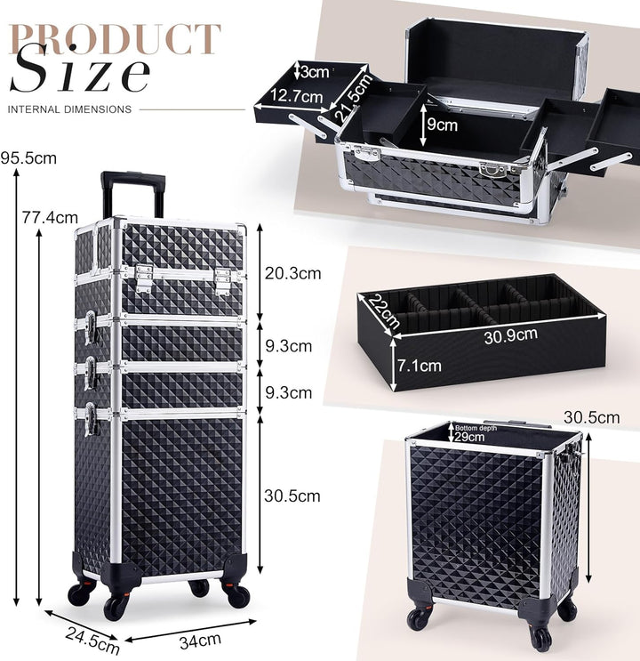Kosmetikkoffer Trolley 4-in-1 Kosmetikkoffer Gross Kosmetik Trolley Make up Koffer Schminkkoffer mit