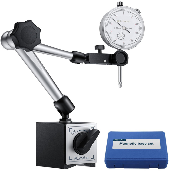 Mechanische Messuhr 0–20 mm Set mit Magnetstativ, Präzisions-Magnetfuss 80 kg, Universal-Messuhrhalt