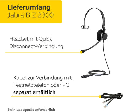 Jabra Biz 2300 Quick Disconnect UC On-Ear Mono Headset - Unified Communications Certified Noise-canc