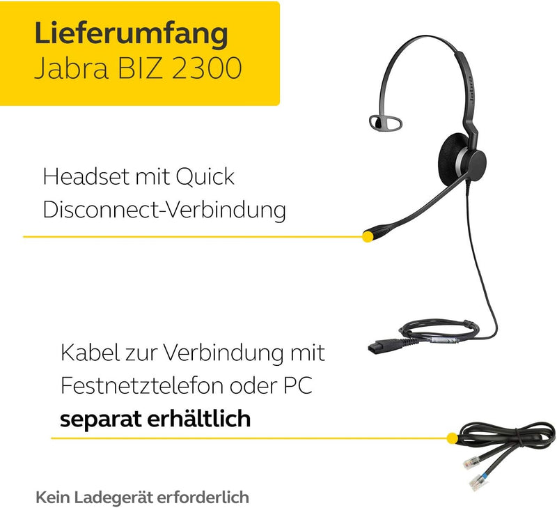 Jabra Biz 2300 Quick Disconnect UC On-Ear Mono Headset - Unified Communications Certified Noise-canc