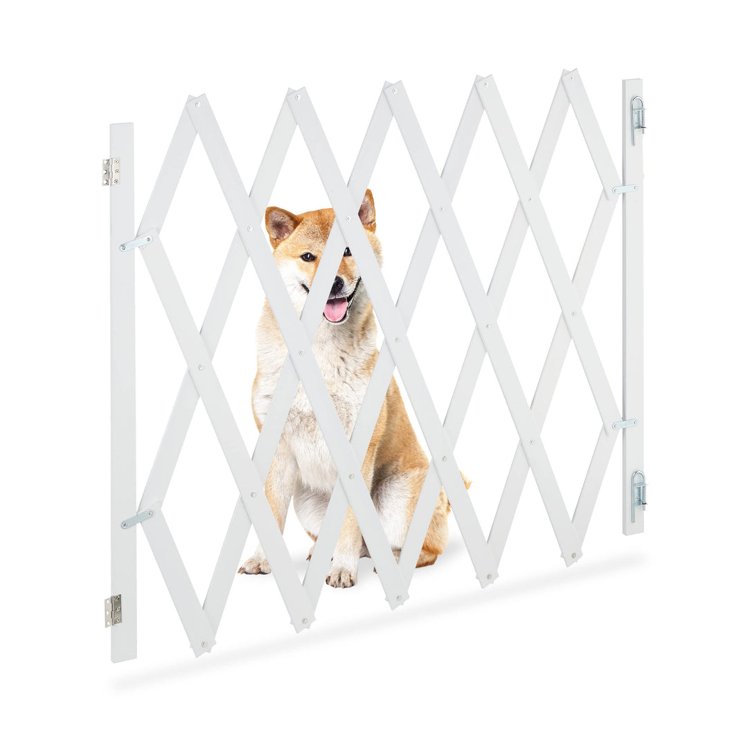Relaxdays Hundeabsperrgitter ausziehbar bis 140 cm, 87-99 hoch, Bambus, Hunde Schutzgitter für Trepp