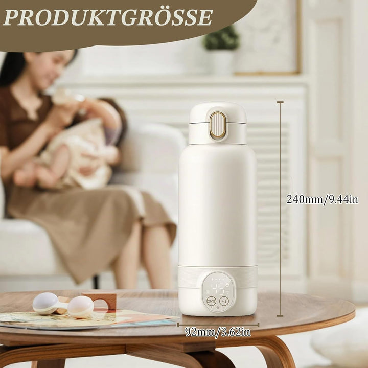 Cordless Portable Bottle Warmer,500ml Tragbarer Flaschenwärmer Baby,37 Bis 55 Grad Einstellbar mit L