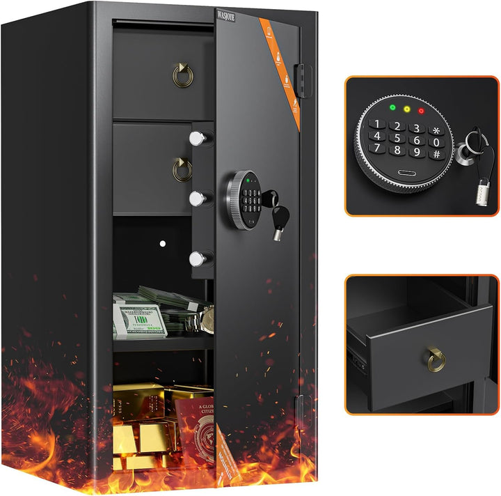 WASJOYE 103L Tresor Feuerfest mit Schublade, Möbeltresor, Schrank Tresor Wandtresor für Bargeld, Sch