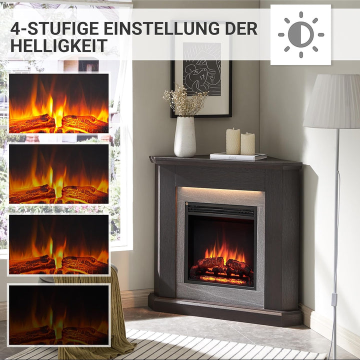 CrownFlame Pegasos Elektrokamin - Elektrischer Eckkamin mit Heizung 1000/2000 W, realistischer 3D-Fl