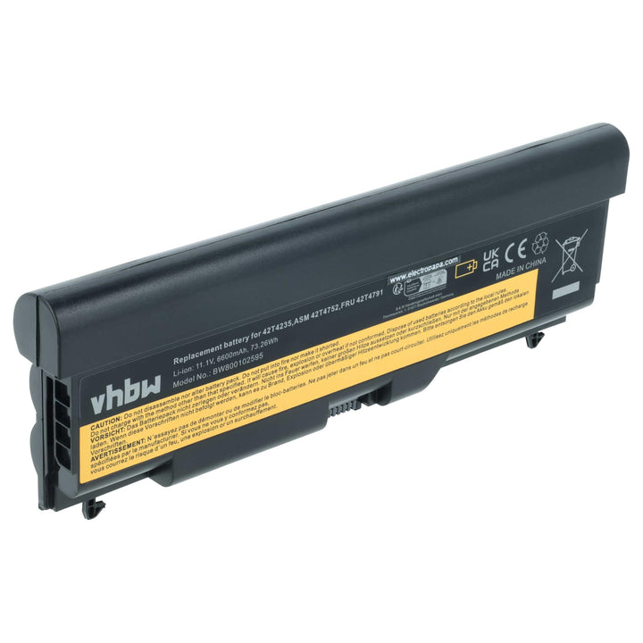 vhbw Akku kompatibel mit Lenovo ThinkPad W510, W510 4389, W520 Notebook (6600mAh, 10,8V, Li-Ion)