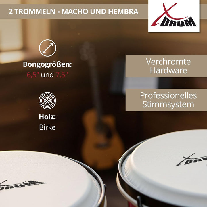 XDrum Bongos Pro Tobacco - 2 Trommeln mit 6,5" (17 cm) und 7,5" (20 cm) Durchmesser - Bongotrommeln