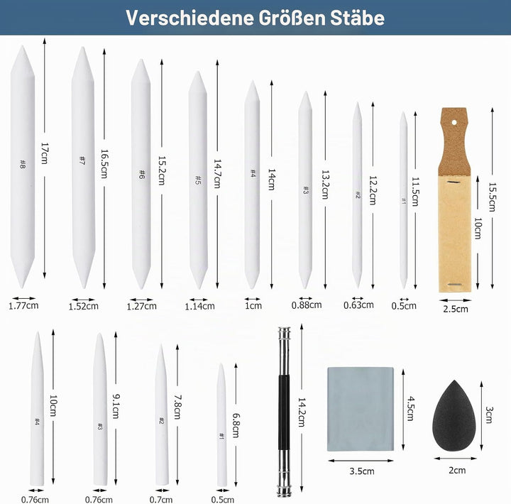 AGPTEK 48 PCS Sketch Drawing Tools, 20 Blending Stümpfe Set mit 2 Sandpapier Bleistiftspitzer, Bleis