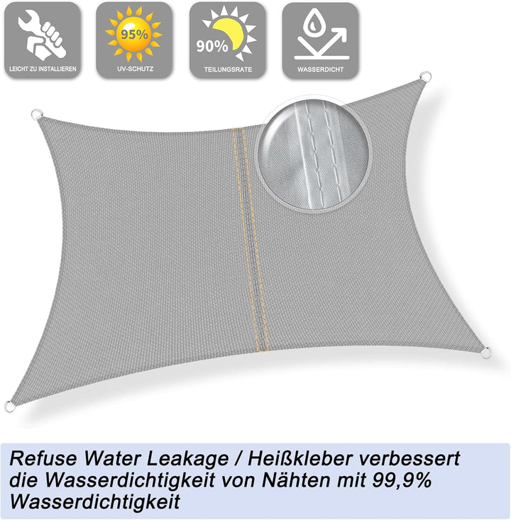 Sunnylaxx 4x6m Sonnensegel Rechteckig, Wasserdicht Sonnenschutz Sunsegel Color Grau, 95% UV-Schutz,f