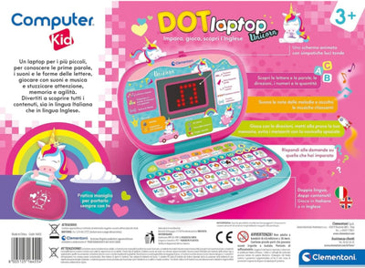 Clementoni - 16455 - Computer Kid DOT Unicorn - Elektronisches Lernspiel, Kindercomputer, Laptop Kin