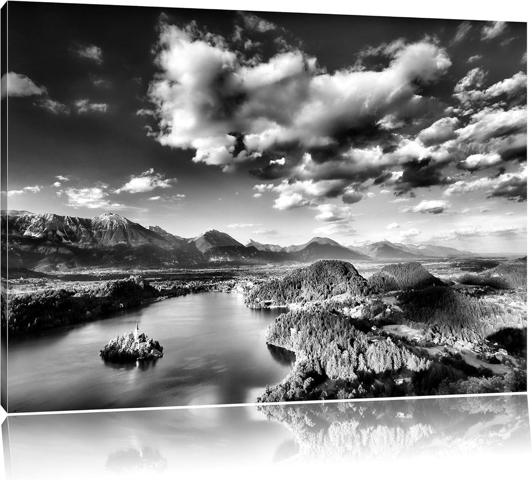 Pixxprint Monocrome, Atemberaubende Seen Landschaft, Format: 100x70 auf Leinwand, 100x70