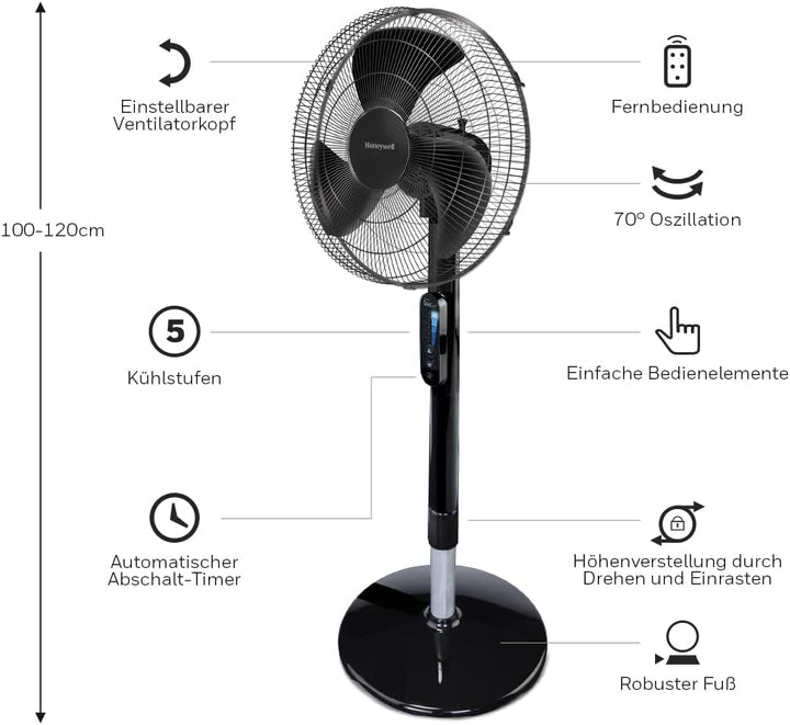 Honeywell Advanced QuietSet Oszillierender Standventilator (5 Geschwindigkeitseinstellungen, Timer-F