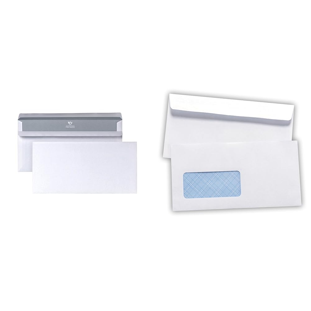 POSTHORN Briefumschlag DIN lang (100 Stück) & 100 Briefumschläge mit Fenster DIN weiss / ohne Fenste