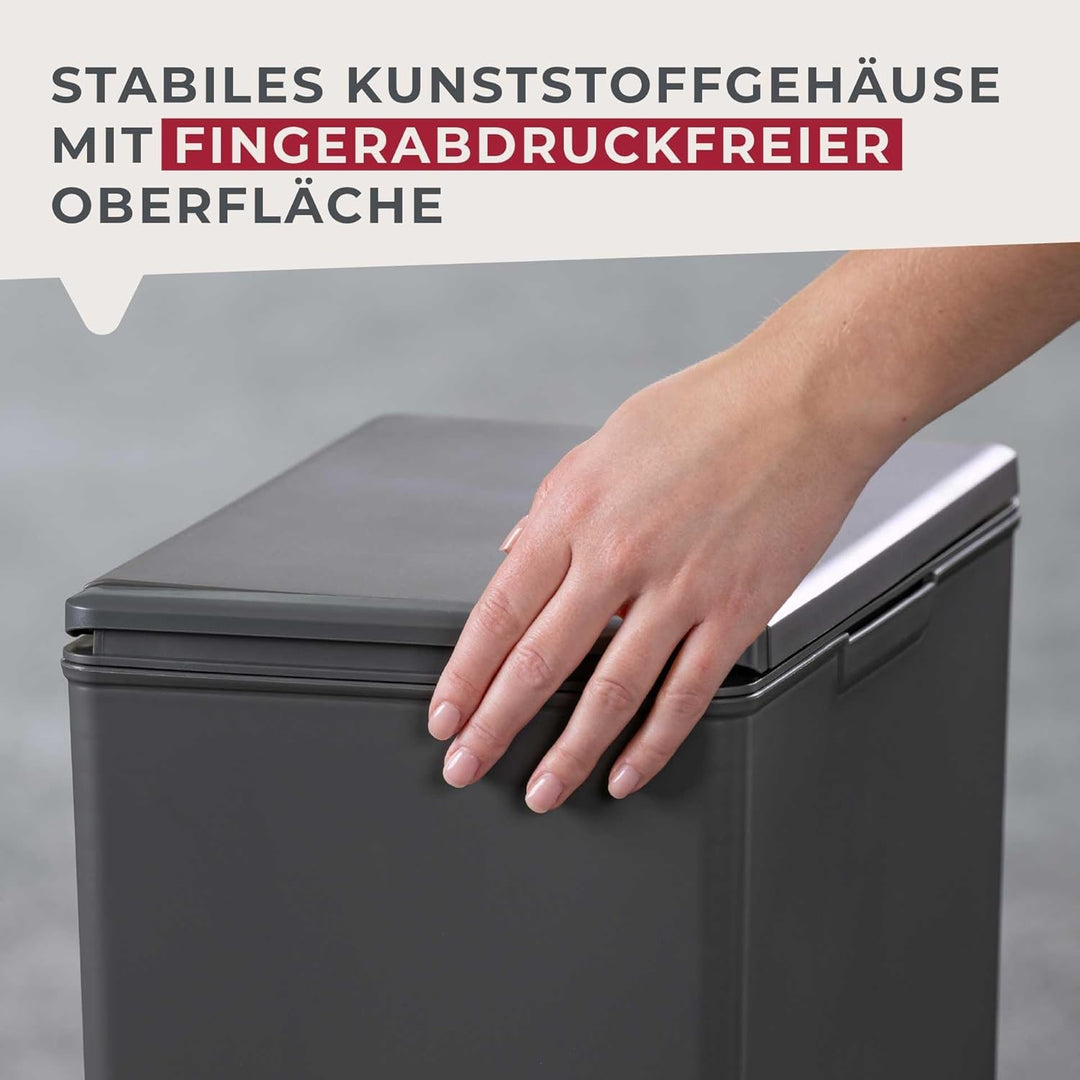 Fackelmann OSLO Touch Abfallsammler 20L, Dunkelgrau – Ideal als Mehrfachsammler, leicht &amp; robust mit