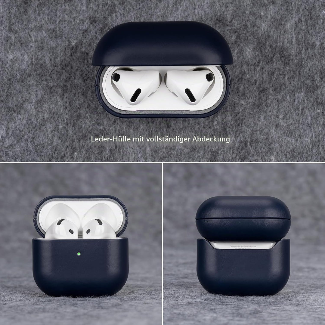 Maogoam für AirPods 4. Generation Case Leder, Echtes Crystal Oil Wax Rindsleder Case Cover für Apple