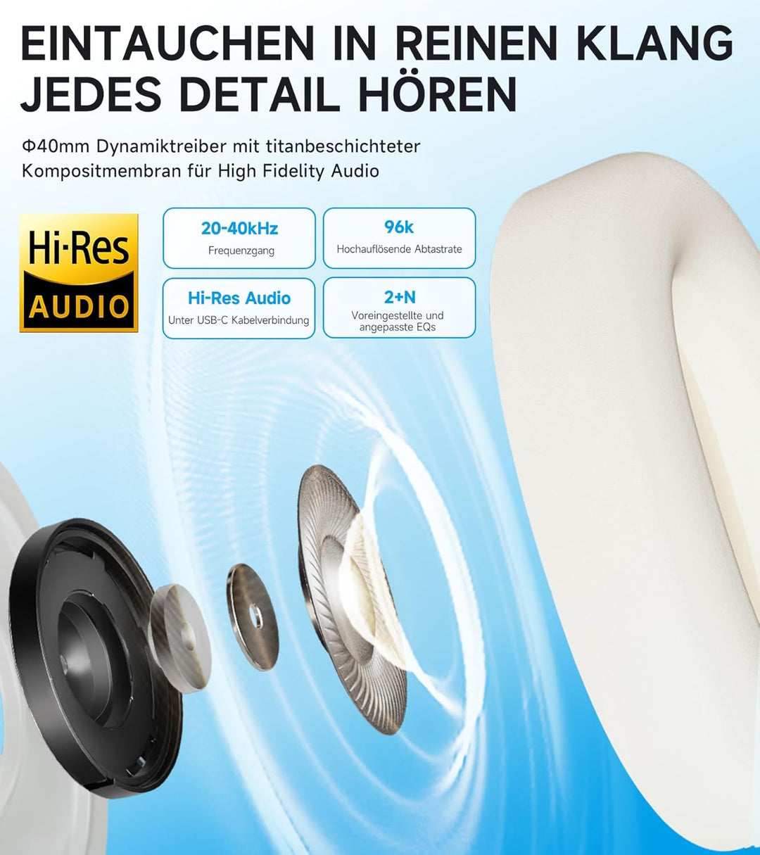 Edifier W800BT Pro Hybrid ANC Kopfhörer, Hi-Res Audio, 45Std. AKKU, Schnelles Aufladen, Faltbar, Kab