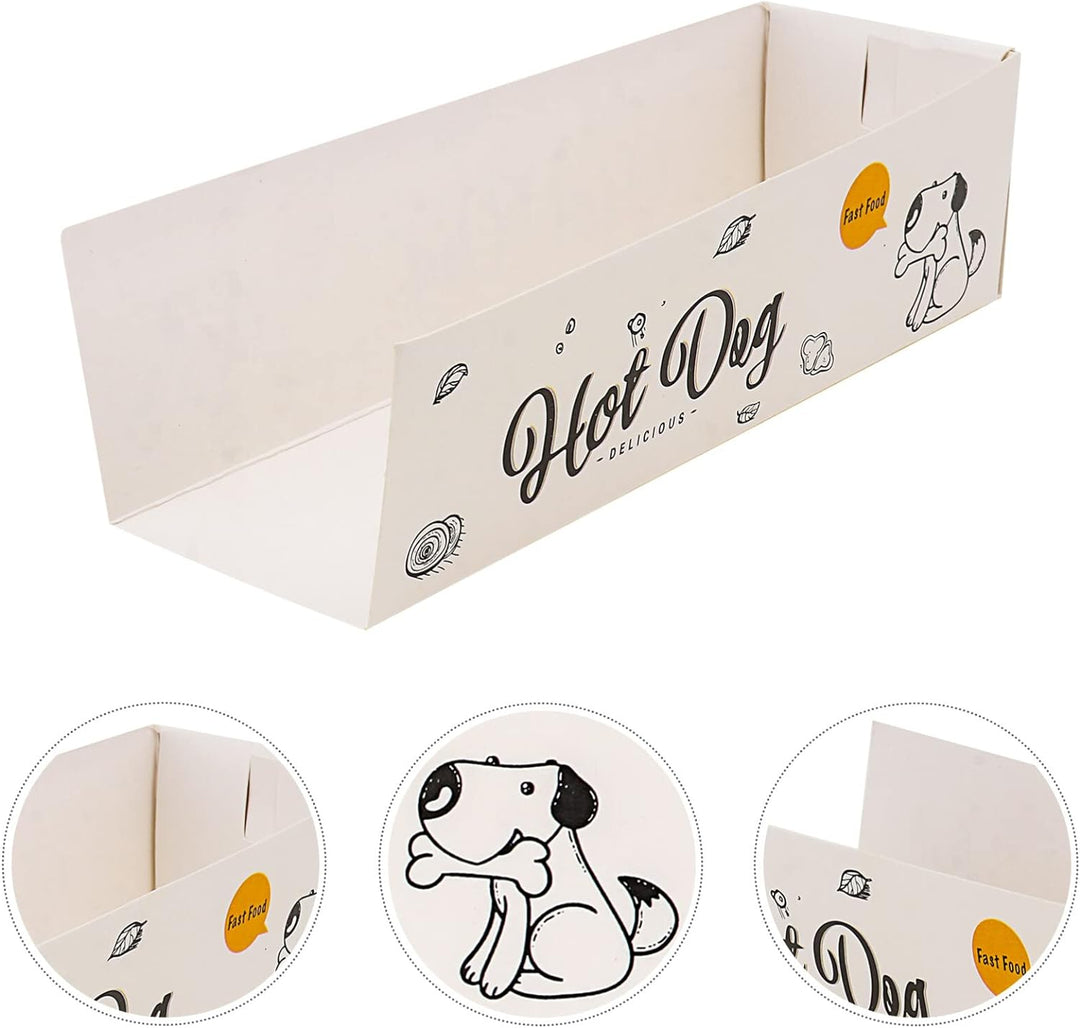 100 Stück Papier Hot Dog Tabletts Einweg-Papier-Futtertablett Snack-Behälter Box Hot Dog Papierhalte