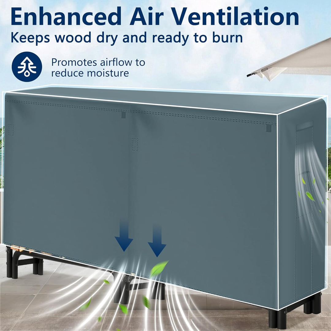 Amagabeli 2,4 m Kaminholzregal mit Abdeckung Kombi-Set Wasserdichter Outdoor-Holzhalter für Kamin Sc
