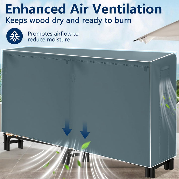 Amagabeli 2,4 m Kaminholzregal mit Abdeckung Kombi-Set Wasserdichter Outdoor-Holzhalter für Kamin Sc