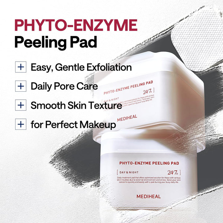 MEDIHEAL Phyto Enzym-Peeling-Pad – Vegane Gesichtserneuerung Gaze-Pads mit LHA & Papaya Enzym – Pore