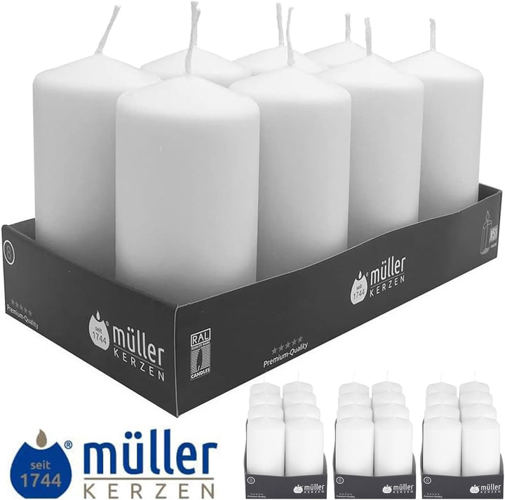 24 Gastro - Stumpenkerzen 120 x 60, Weiss, selbstverlöschende Sicherheits - Stumpenkerzen