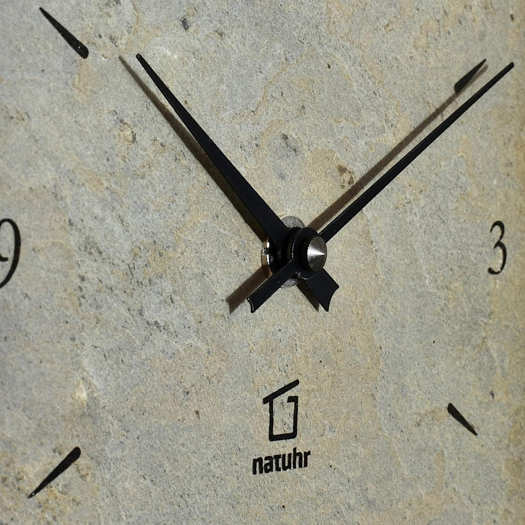 Natuhr Tischuhr Wanduhr Wildspitze Holz Eiche Heller Stein Schiefer Funkuhrwerk (Grau/Eiche unbehand
