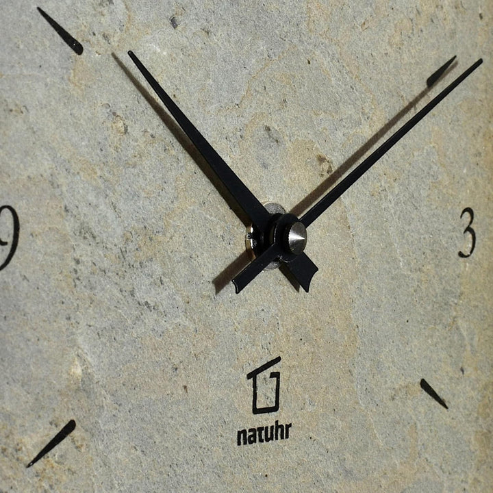 Natuhr Tischuhr Wanduhr Wildspitze Holz Eiche Heller Stein Schiefer Funkuhrwerk (Grau/Eiche unbehand