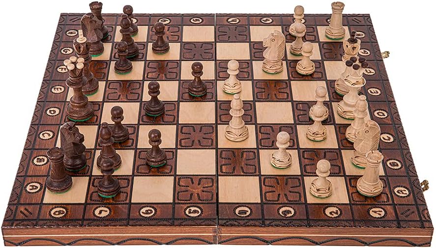 Square - Schach Schachspiel - JUNIOR LUX - 41 x 41 cm - Schachfiguren & Schachbrett aus Holz