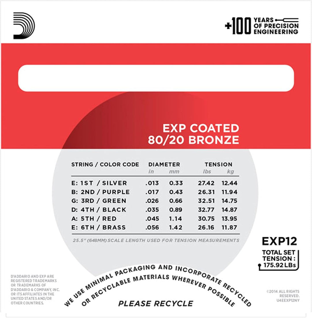 D'Addario EXP12 Akustikgitarre-Saiten Bronze-Saitensatz Medium 013' - 056' Medium, 13-56 1-Pack, Med