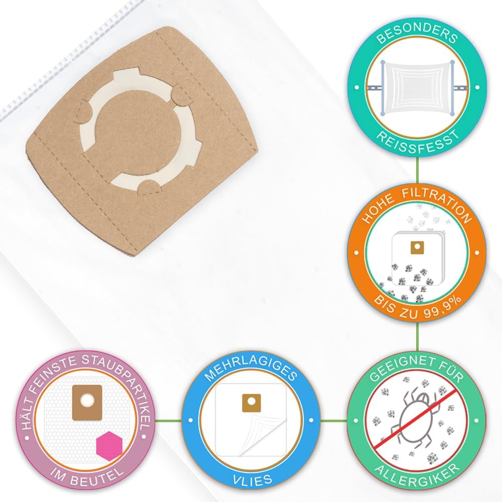 Staubsaugerbeutel 5-lagig kompatibel für Parkside PPVFT 30 A1, geeignet für Werkstattsauger PPWD 30