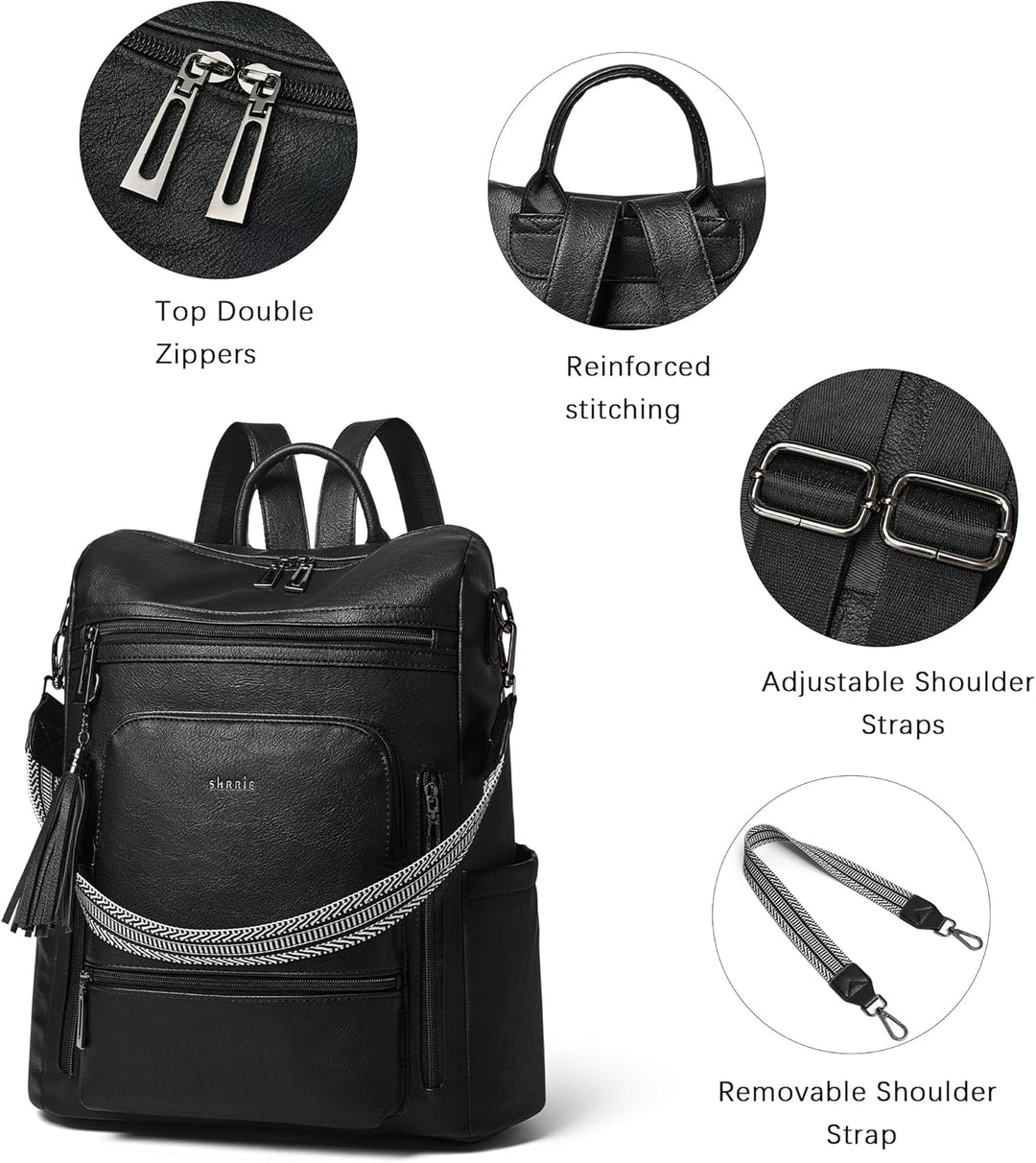 Shrrie rucksack damen elegant geeignet für 15,6Zoll-Notebooks Langlebig wasserdicht Damen aus Leder