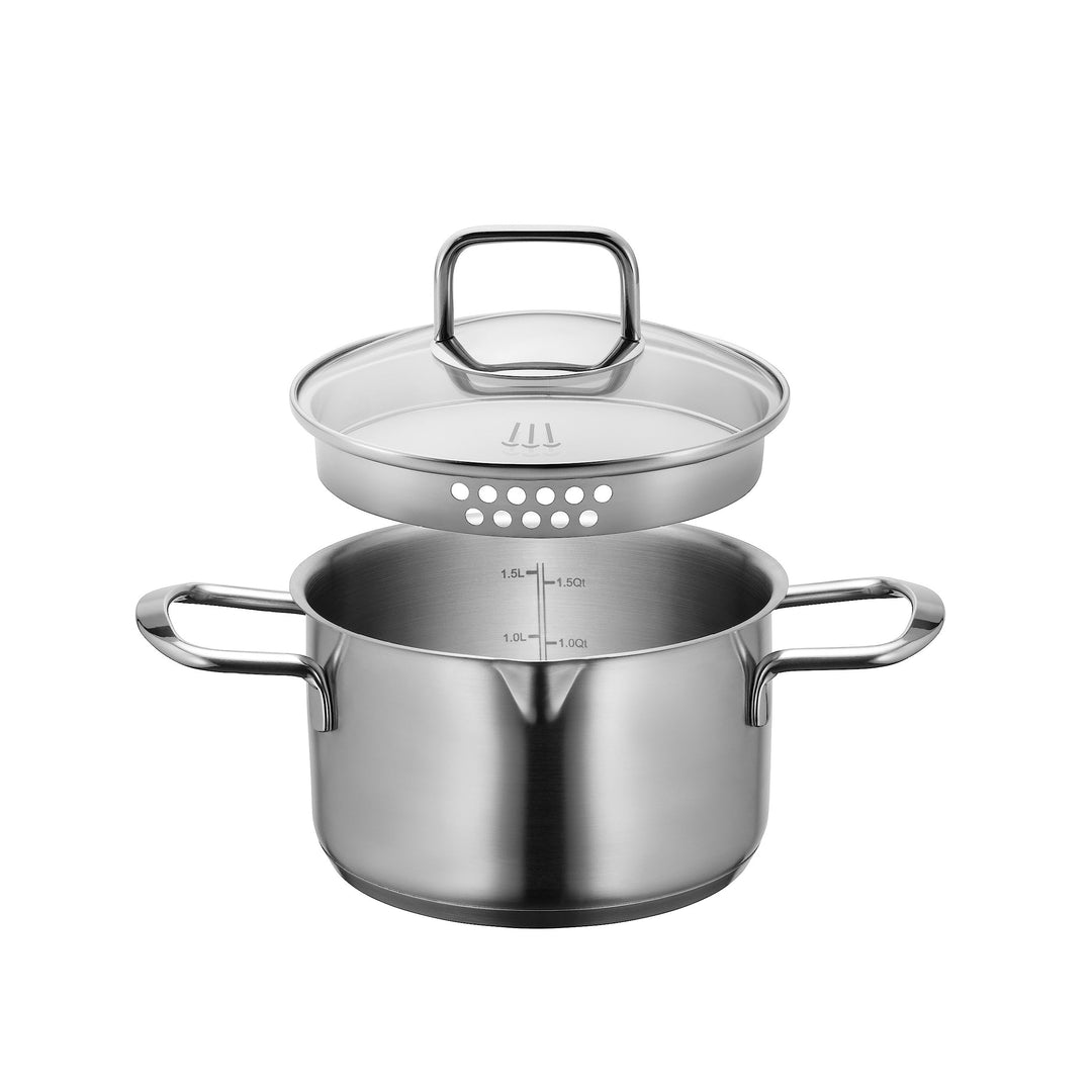 MÄSER Sanvito, Kochtopf 16 cm mit Glasdeckel und praktischem Ausgiesser, kleiner Edelstahl Topf mit