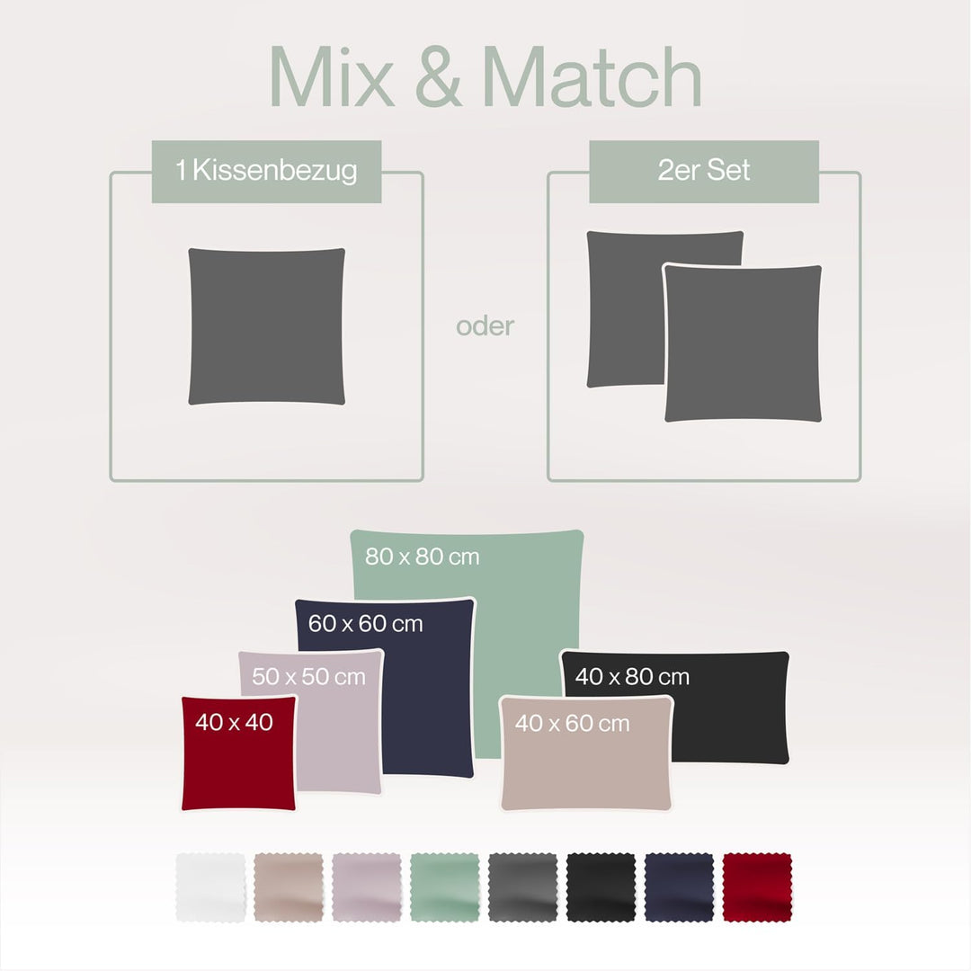 Blumtal Mako Satin Kissenbezug 40 x 80 Baumwolle Weiss - 2er Set Kissenbezüge aus 100% Baumwolle - e