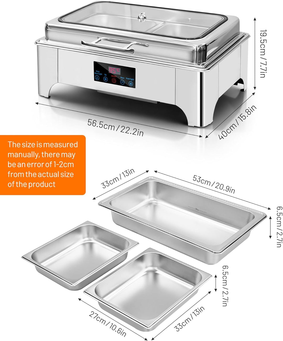 Chafing Dish Elektrisch, 9L Professioneller Speisenwärmer, Buffetwärmer mit Touchscreen Temperaturre
