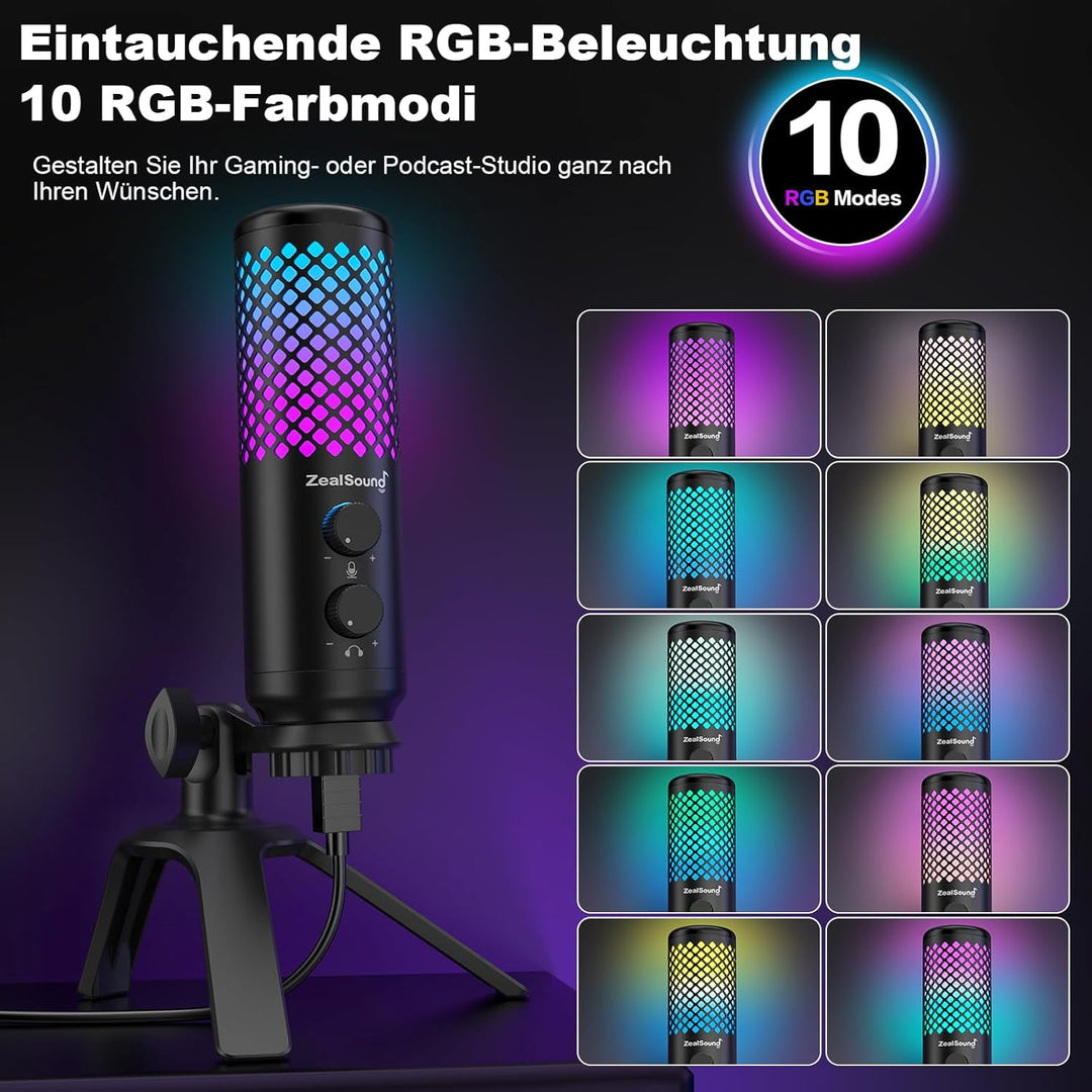 zealsound Gaming Mikrofon PC Handy - Vollmetall-Konstruktion USB Microphone mit Stummschalttaste, fü