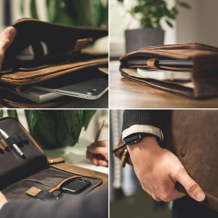 DONBOLSO® Notebook Sleeve London Leder für Damen und Herren Braun M, Braun M
