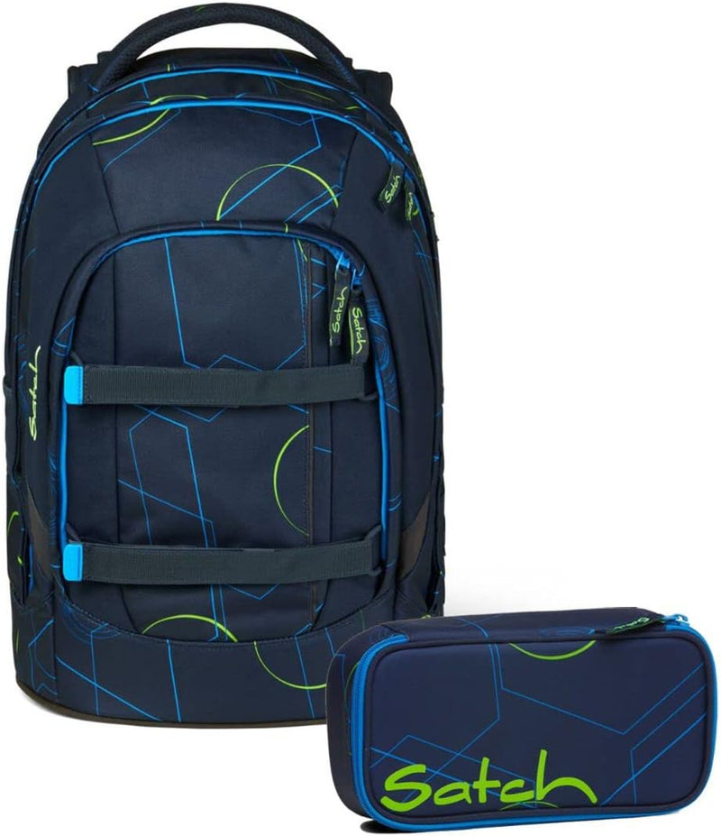 satch Pack Schulrucksack Set 2tlg. mit Schlamperbox Blue Tech, Blue Tech